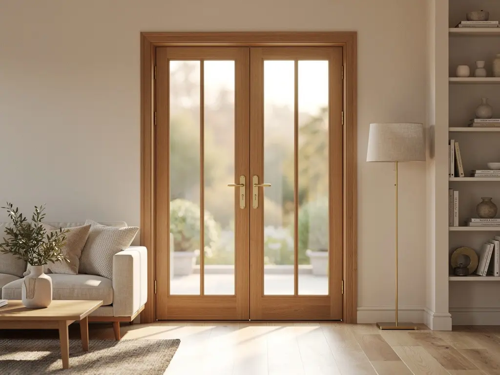 Porte-fenêtre en bois sur mesure dans un séjour rénové